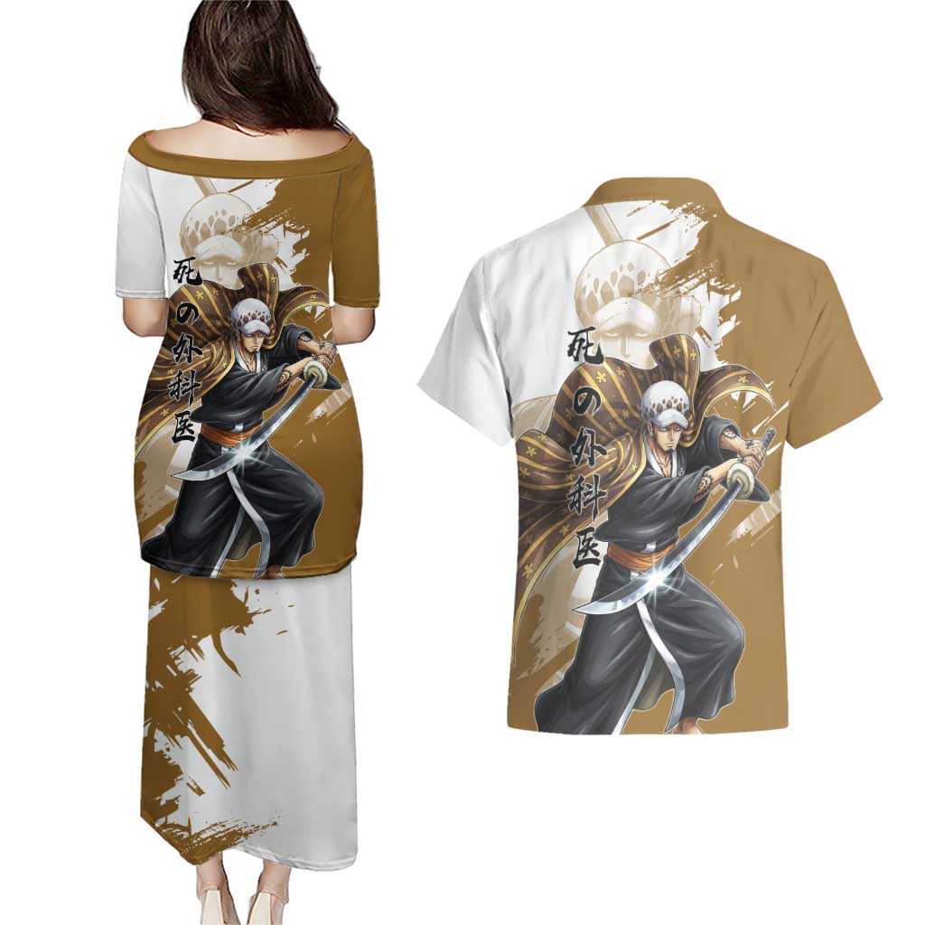 Wano Surgeon Trafalgar D. Law Couples Matching Puletasi and Hawaiian Shirt Traditional Ink Splash Anime Style