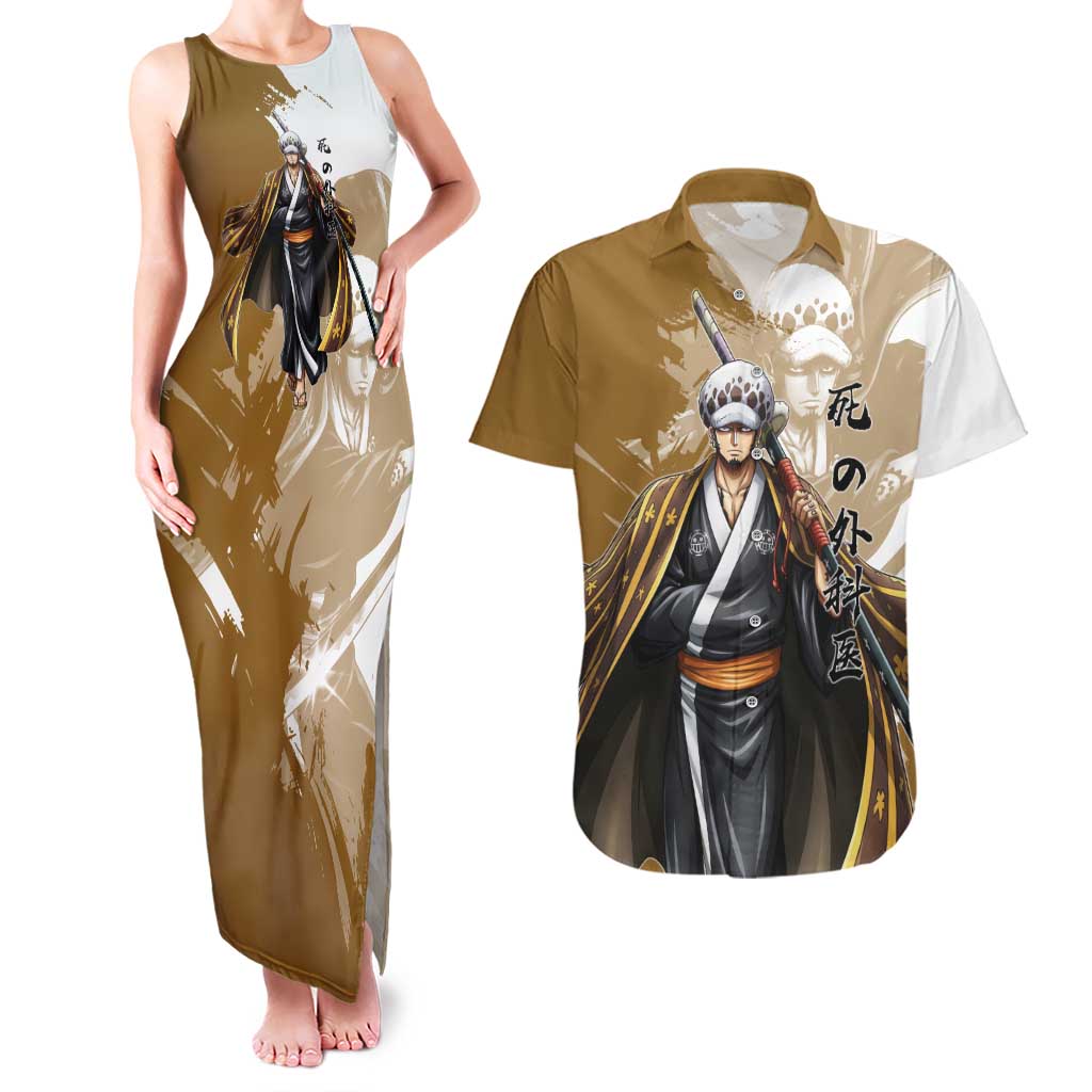 Wano Surgeon Trafalgar D. Law Couples Matching Tank Maxi Dress and Hawaiian Shirt Traditional Ink Splash Anime Style