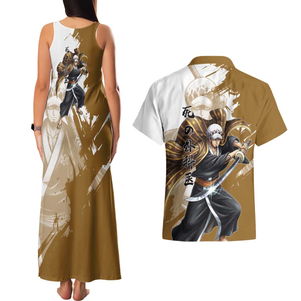 Wano Surgeon Trafalgar D. Law Couples Matching Tank Maxi Dress and Hawaiian Shirt Traditional Ink Splash Anime Style