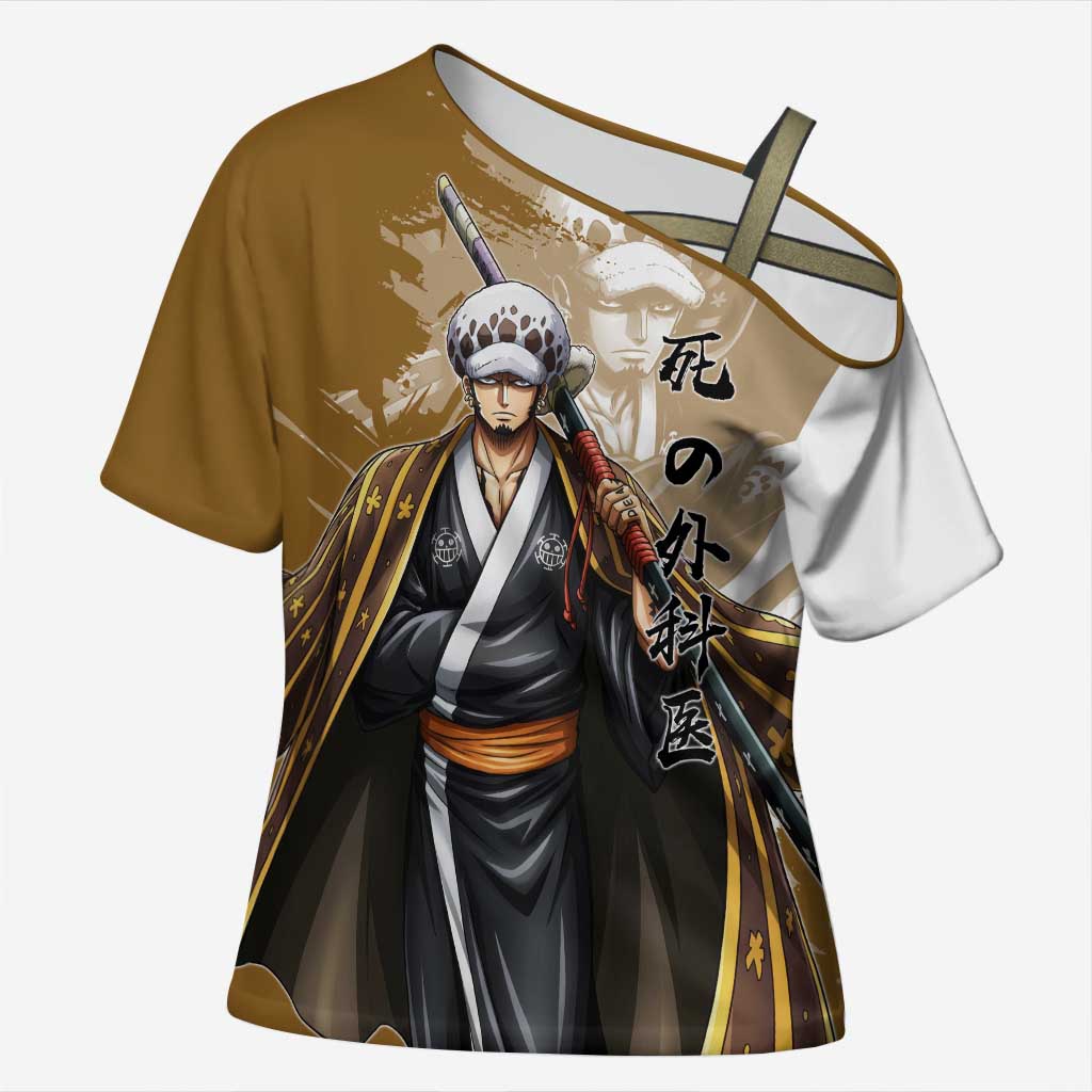 Wano Surgeon Trafalgar D. Law Cross Shoulder Shirt Traditional Ink Splash Anime Style
