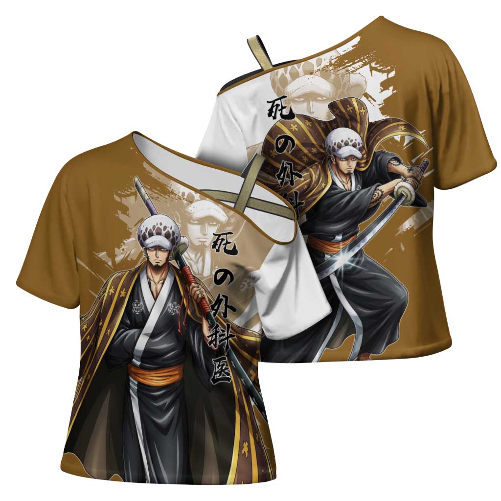 Wano Surgeon Trafalgar D. Law Cross Shoulder Shirt Traditional Ink Splash Anime Style