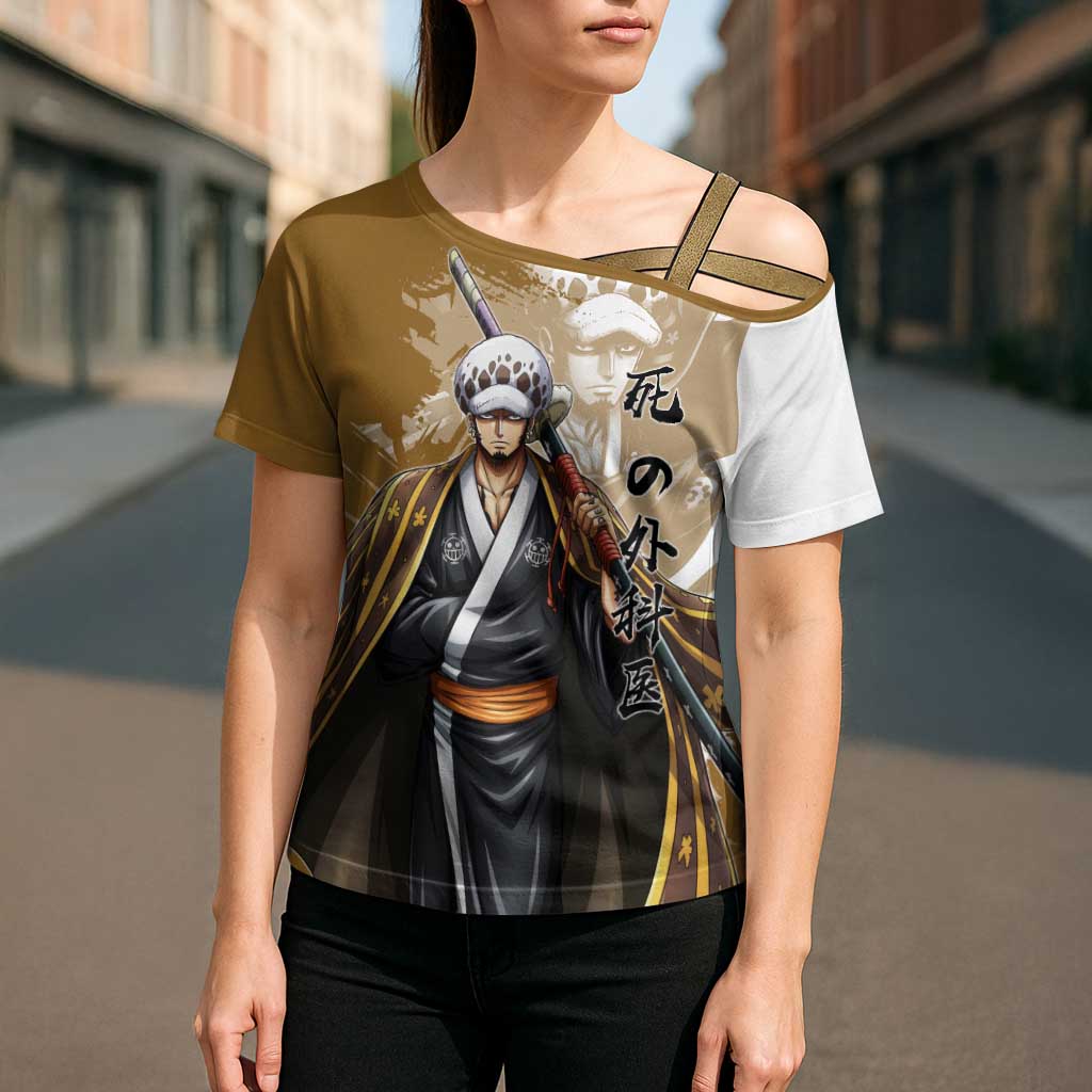 Wano Surgeon Trafalgar D. Law Cross Shoulder Shirt Traditional Ink Splash Anime Style