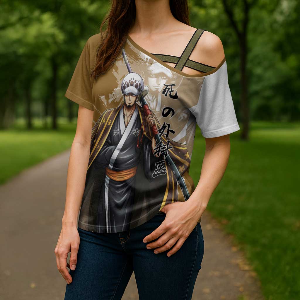 Wano Surgeon Trafalgar D. Law Cross Shoulder Shirt Traditional Ink Splash Anime Style