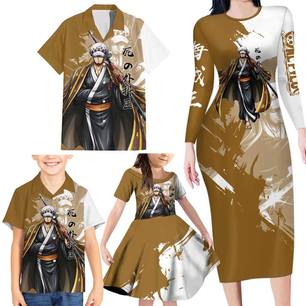Wano Surgeon Trafalgar D. Law Family Matching Long Sleeve Bodycon Dress and Hawaiian Shirt Traditional Ink Splash Anime Style
