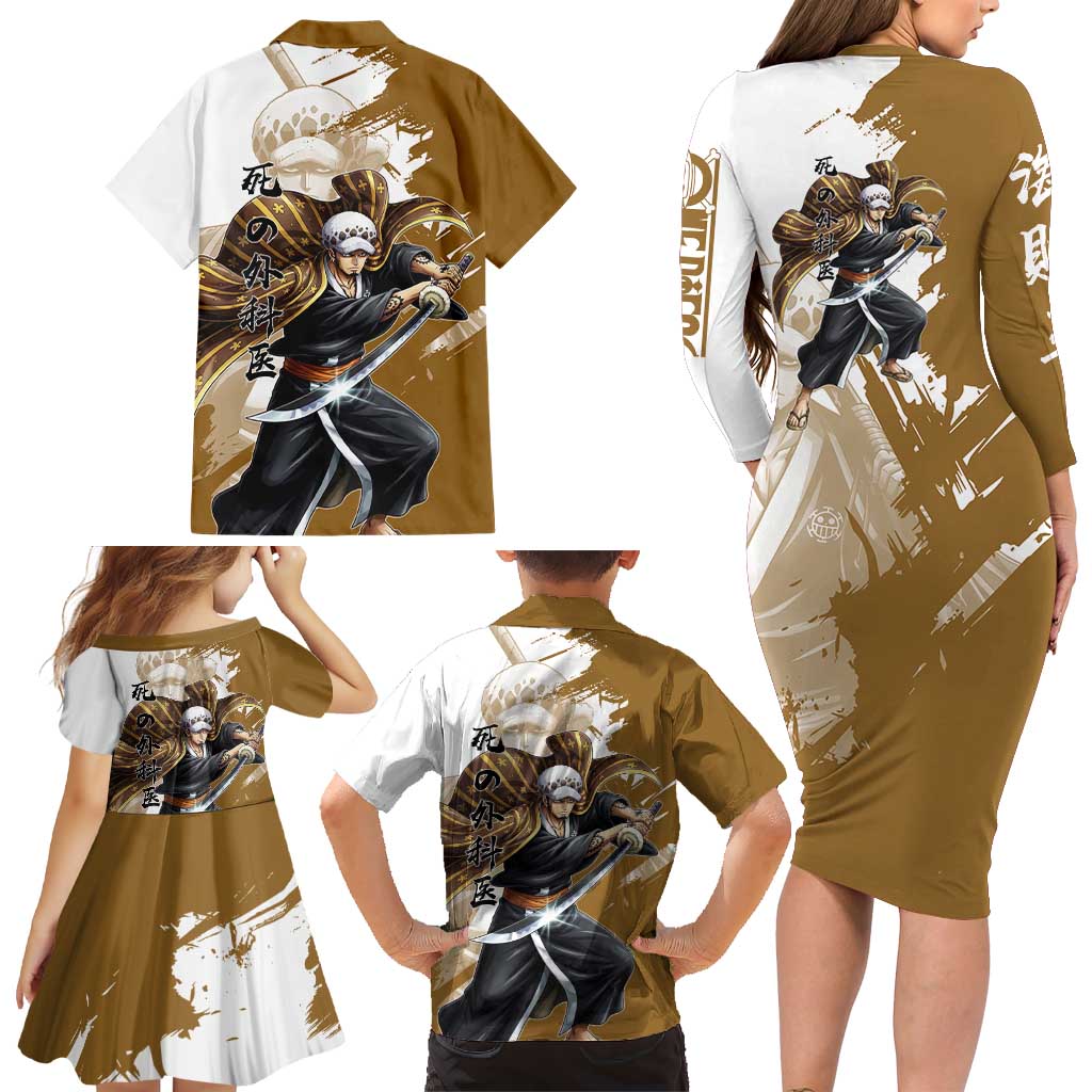Wano Surgeon Trafalgar D. Law Family Matching Long Sleeve Bodycon Dress and Hawaiian Shirt Traditional Ink Splash Anime Style