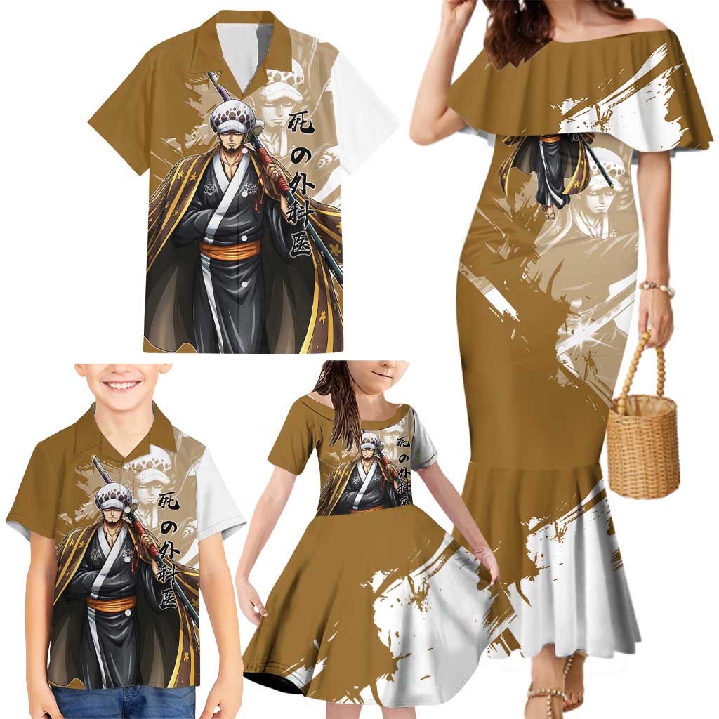 Wano Surgeon Trafalgar D. Law Family Matching Mermaid Dress and Hawaiian Shirt Traditional Ink Splash Anime Style