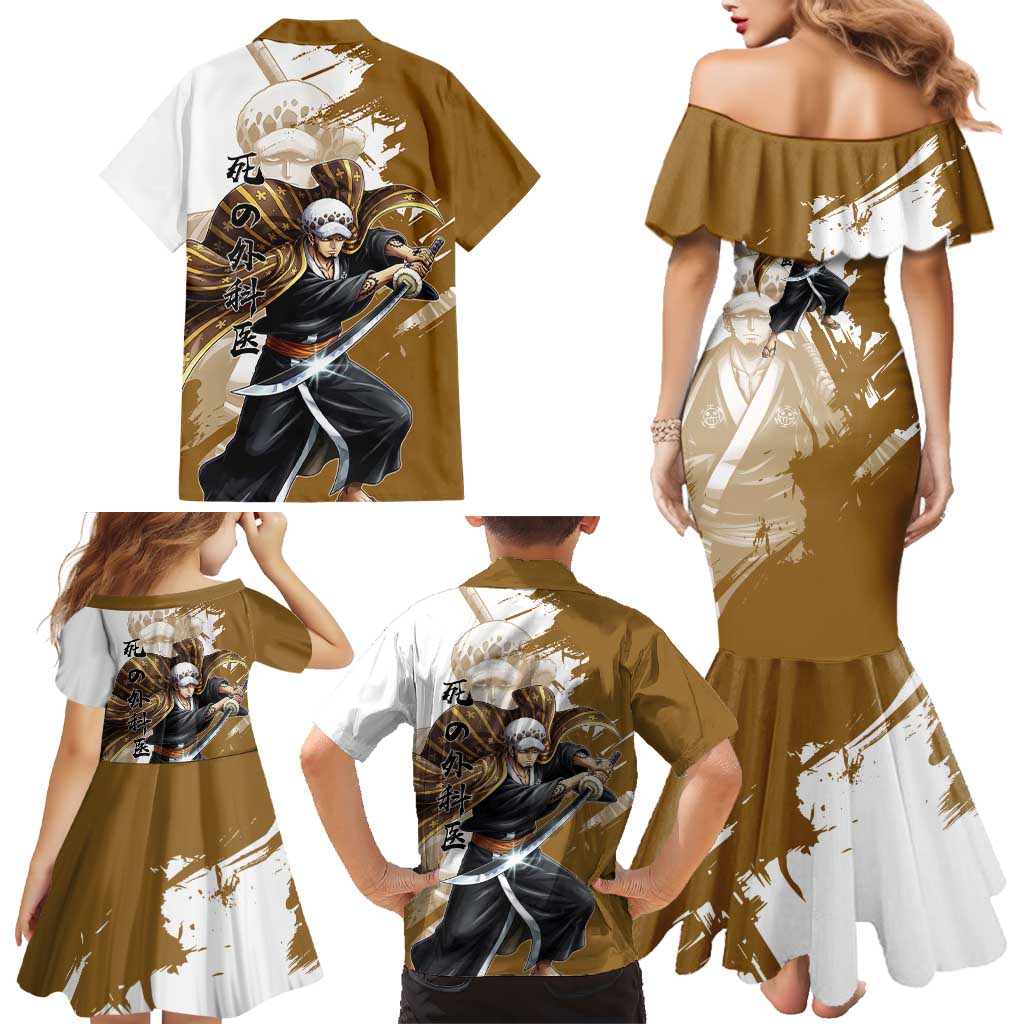Wano Surgeon Trafalgar D. Law Family Matching Mermaid Dress and Hawaiian Shirt Traditional Ink Splash Anime Style