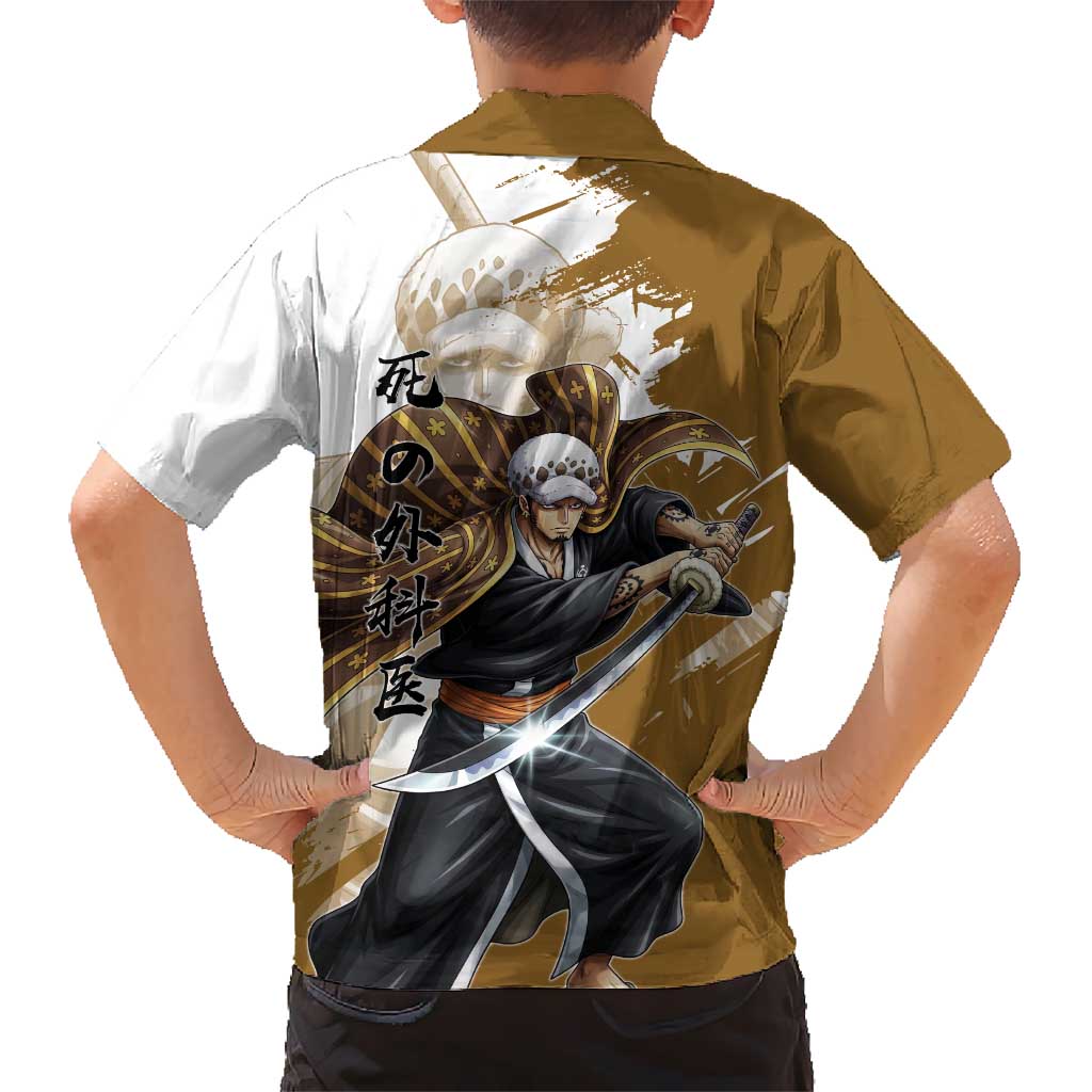 Wano Surgeon Trafalgar D. Law Family Matching Off The Shoulder Long Sleeve Dress and Hawaiian Shirt Traditional Ink Splash Anime Style