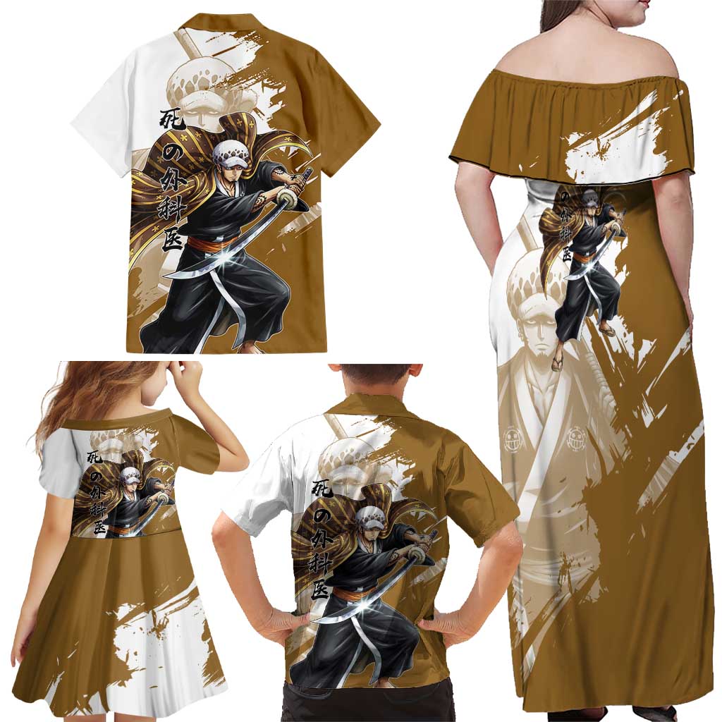 Wano Surgeon Trafalgar D. Law Family Matching Off Shoulder Maxi Dress and Hawaiian Shirt Traditional Ink Splash Anime Style