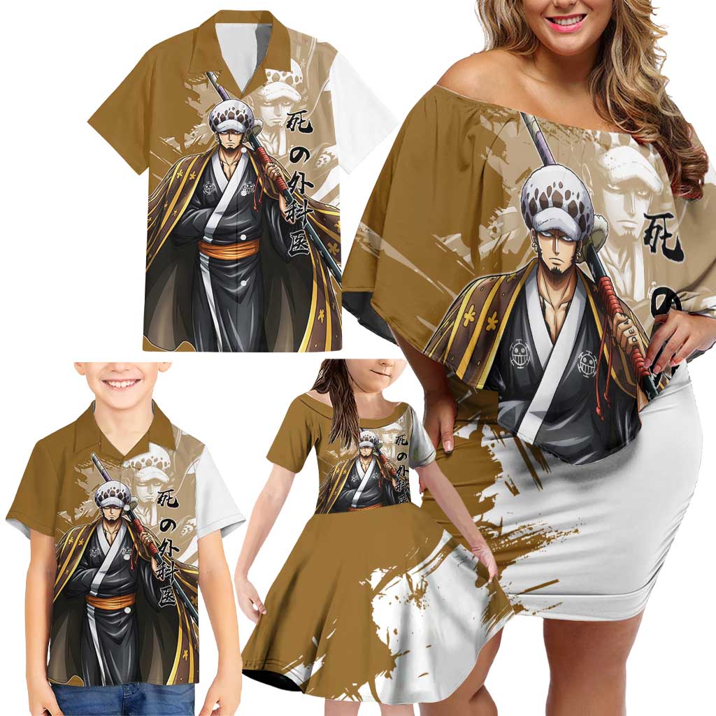 Wano Surgeon Trafalgar D. Law Family Matching Off Shoulder Short Dress and Hawaiian Shirt Traditional Ink Splash Anime Style