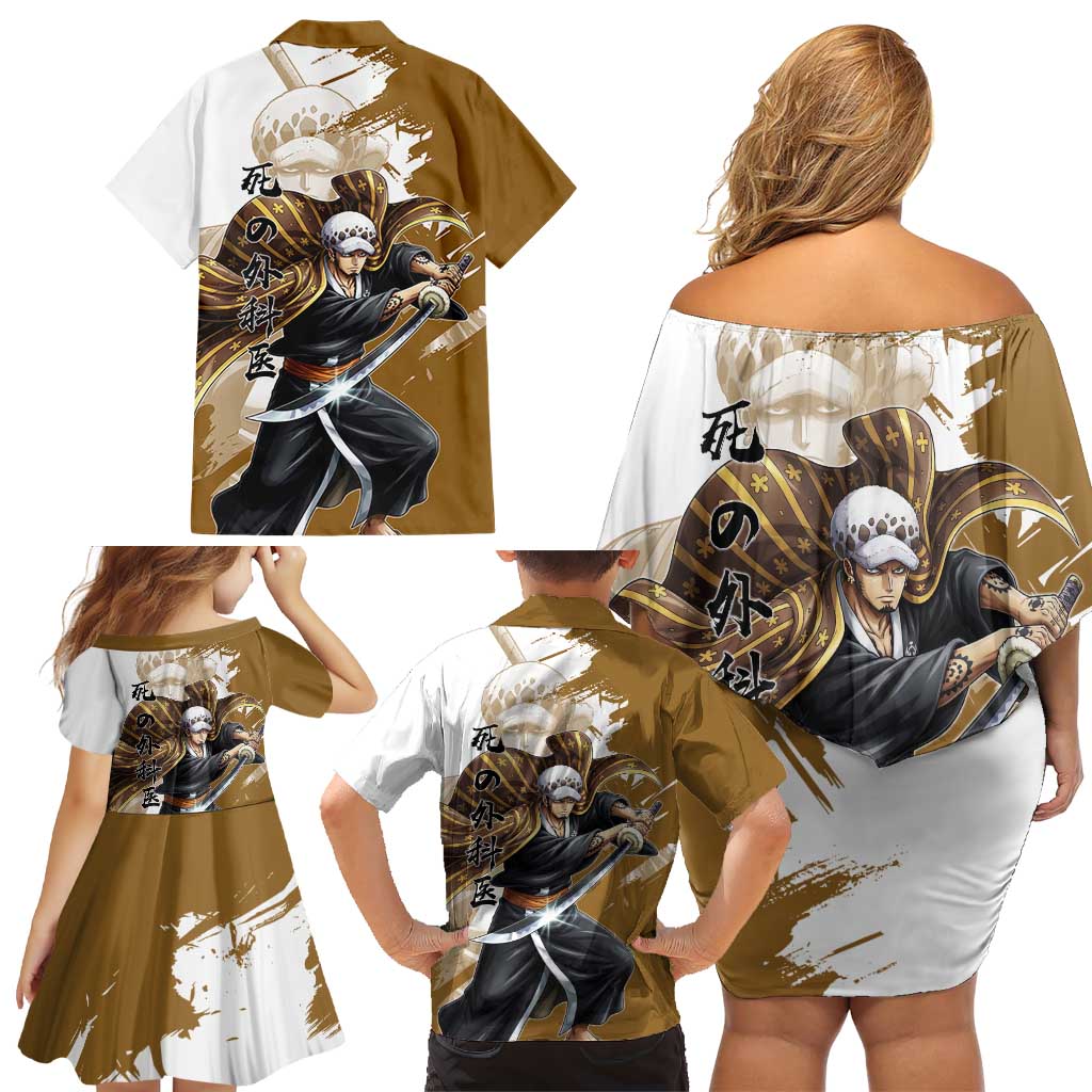 Wano Surgeon Trafalgar D. Law Family Matching Off Shoulder Short Dress and Hawaiian Shirt Traditional Ink Splash Anime Style