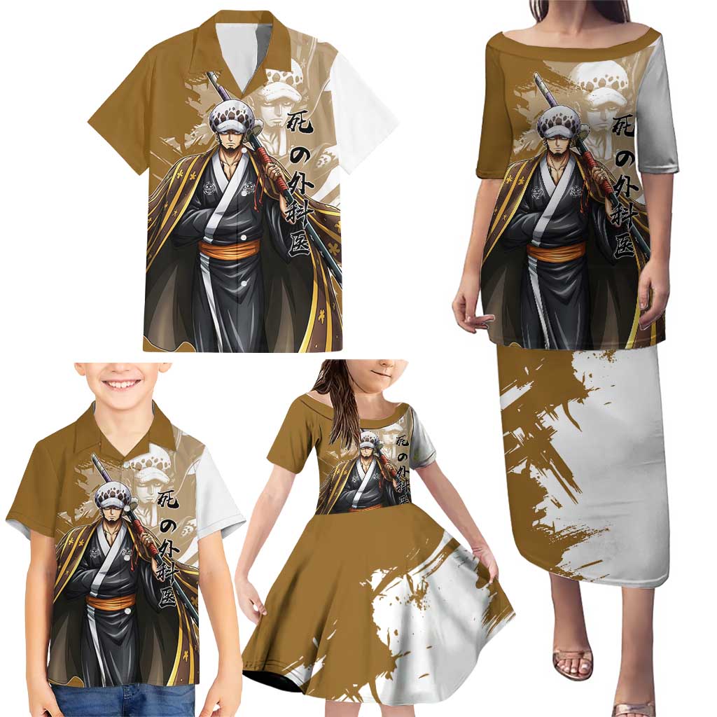 Wano Surgeon Trafalgar D. Law Family Matching Puletasi and Hawaiian Shirt Traditional Ink Splash Anime Style