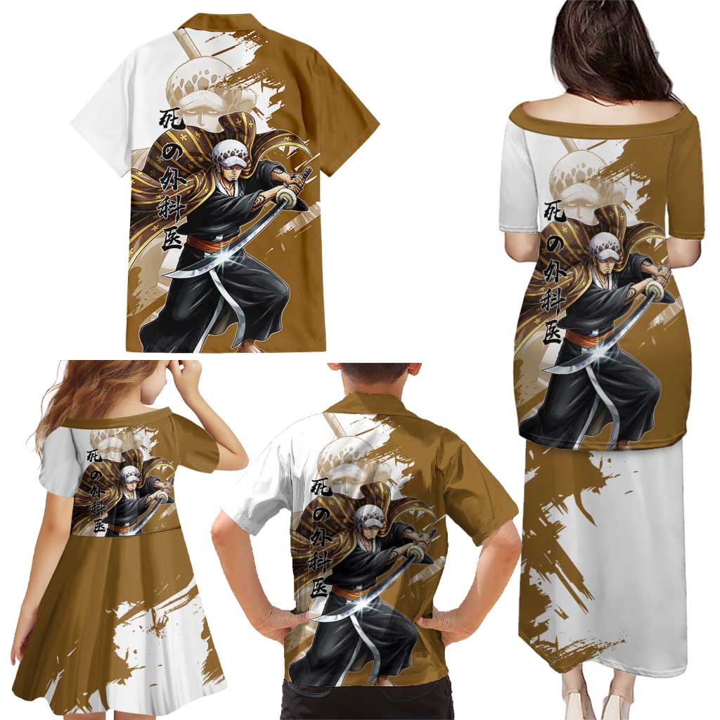 Wano Surgeon Trafalgar D. Law Family Matching Puletasi and Hawaiian Shirt Traditional Ink Splash Anime Style