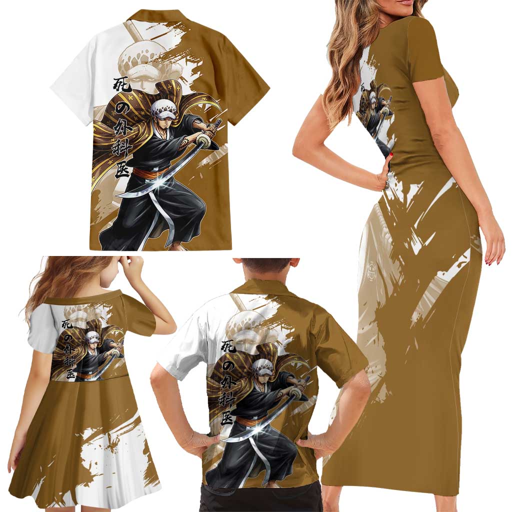 Wano Surgeon Trafalgar D. Law Family Matching Short Sleeve Bodycon Dress and Hawaiian Shirt Traditional Ink Splash Anime Style