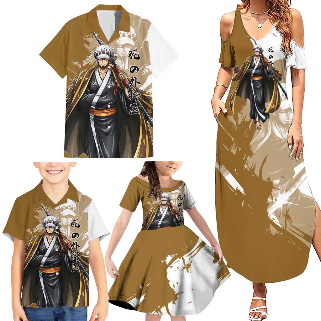 Wano Surgeon Trafalgar D. Law Family Matching Summer Maxi Dress and Hawaiian Shirt Traditional Ink Splash Anime Style
