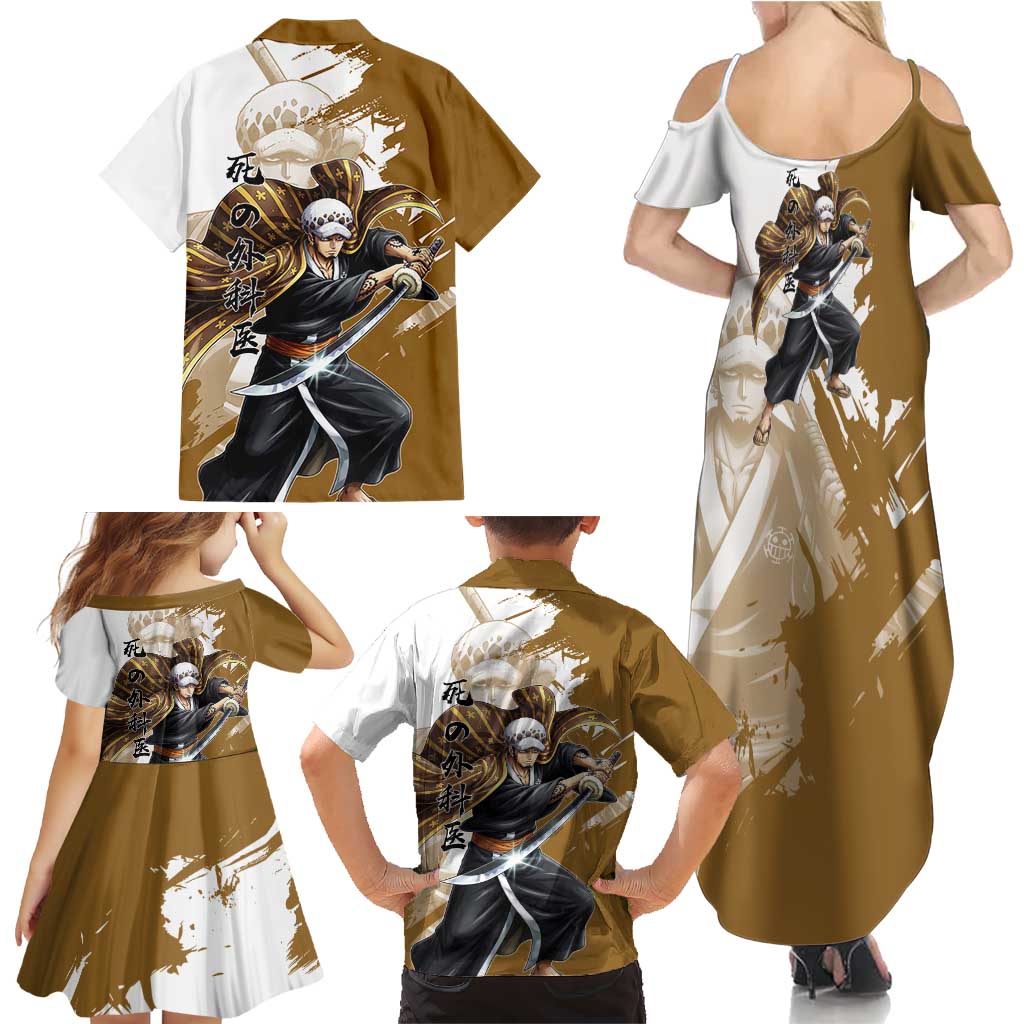 Wano Surgeon Trafalgar D. Law Family Matching Summer Maxi Dress and Hawaiian Shirt Traditional Ink Splash Anime Style
