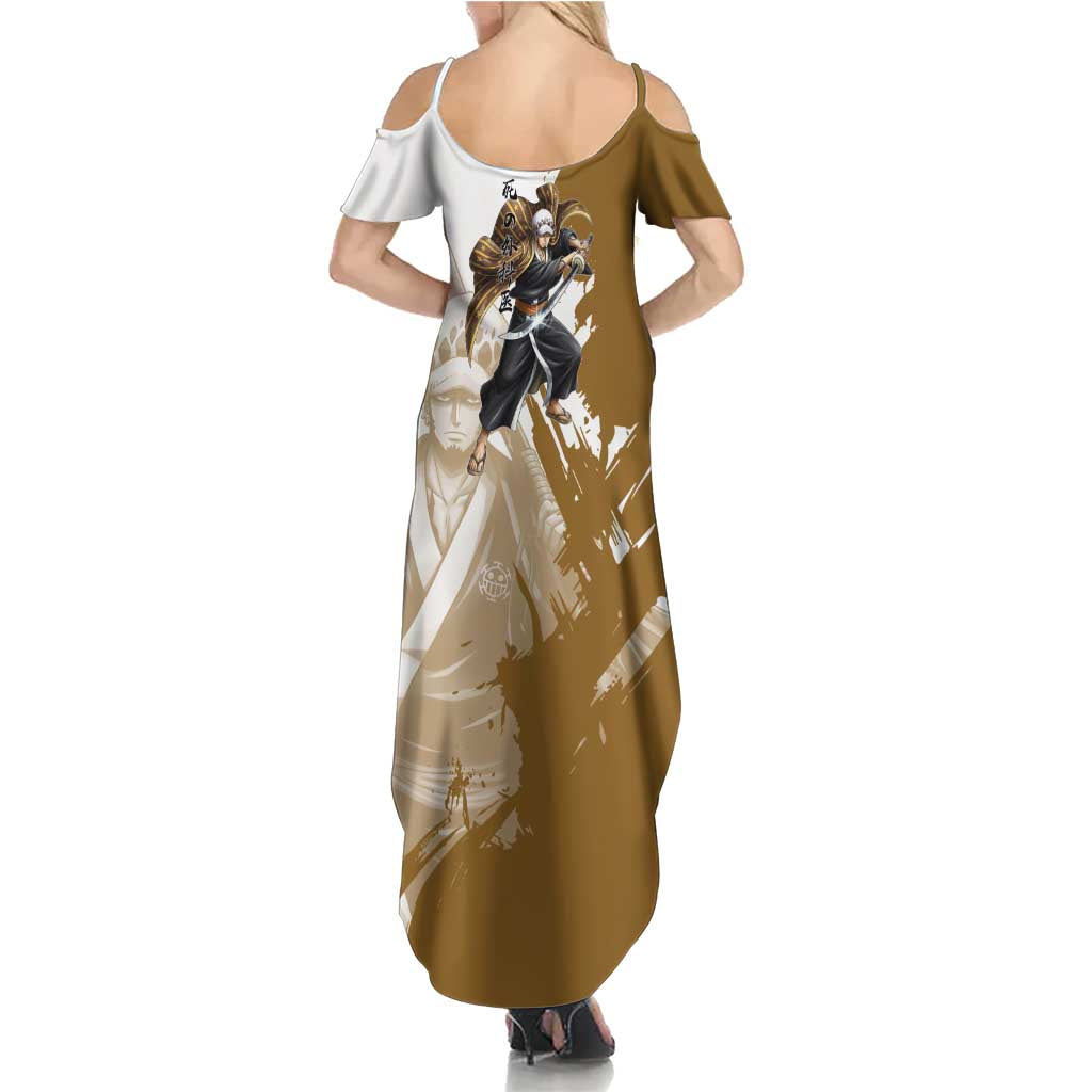 Wano Surgeon Trafalgar D. Law Family Matching Summer Maxi Dress and Hawaiian Shirt Traditional Ink Splash Anime Style