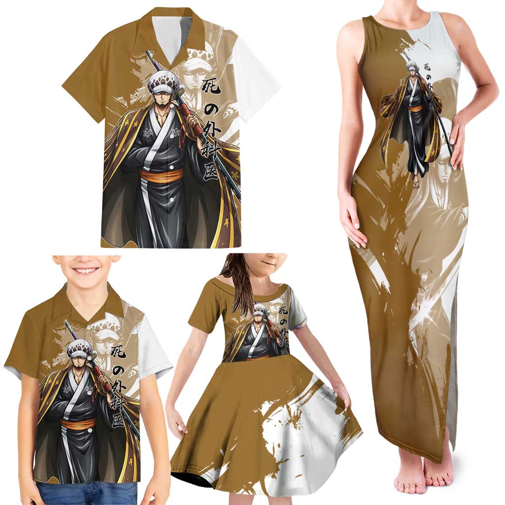 Wano Surgeon Trafalgar D. Law Family Matching Tank Maxi Dress and Hawaiian Shirt Traditional Ink Splash Anime Style