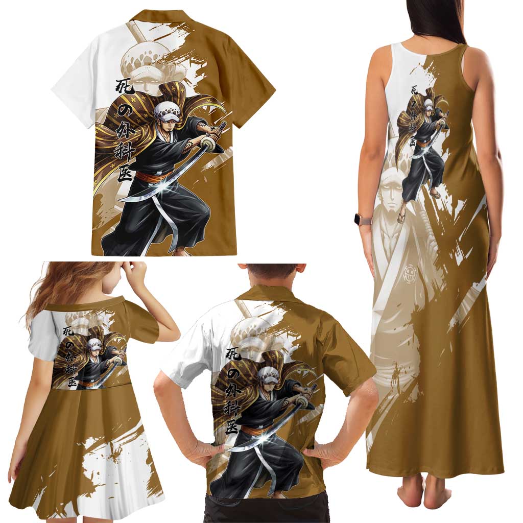 Wano Surgeon Trafalgar D. Law Family Matching Tank Maxi Dress and Hawaiian Shirt Traditional Ink Splash Anime Style