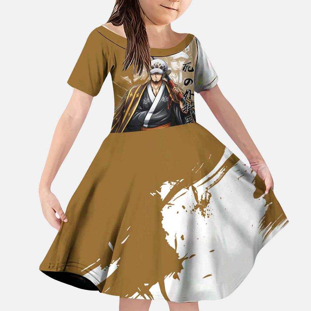 Wano Surgeon Trafalgar D. Law Kid Short Sleeve Dress Traditional Ink Splash Anime Style