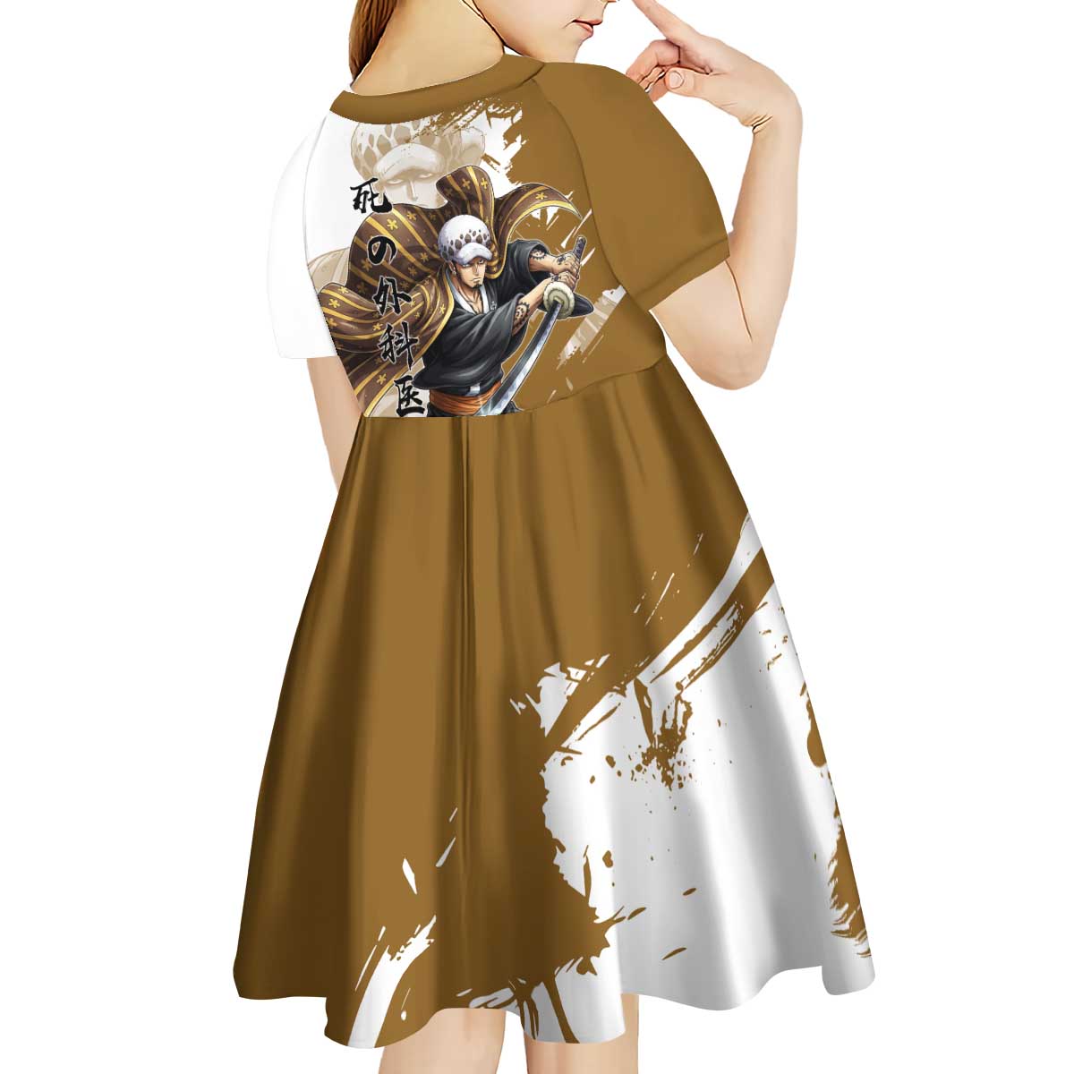 Wano Surgeon Trafalgar D. Law Kid Short Sleeve Dress Traditional Ink Splash Anime Style