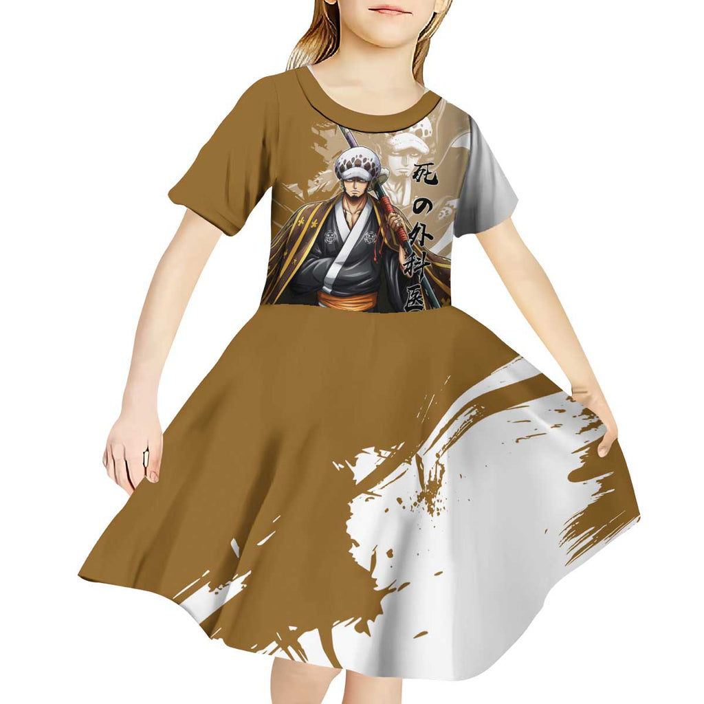 Wano Surgeon Trafalgar D. Law Kid Short Sleeve Dress Traditional Ink Splash Anime Style