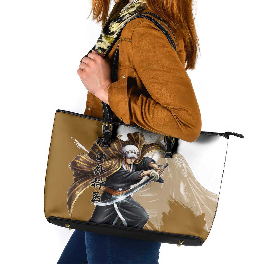 Wano Surgeon Trafalgar D. Law Leather Tote Bag Traditional Ink Splash Anime Style
