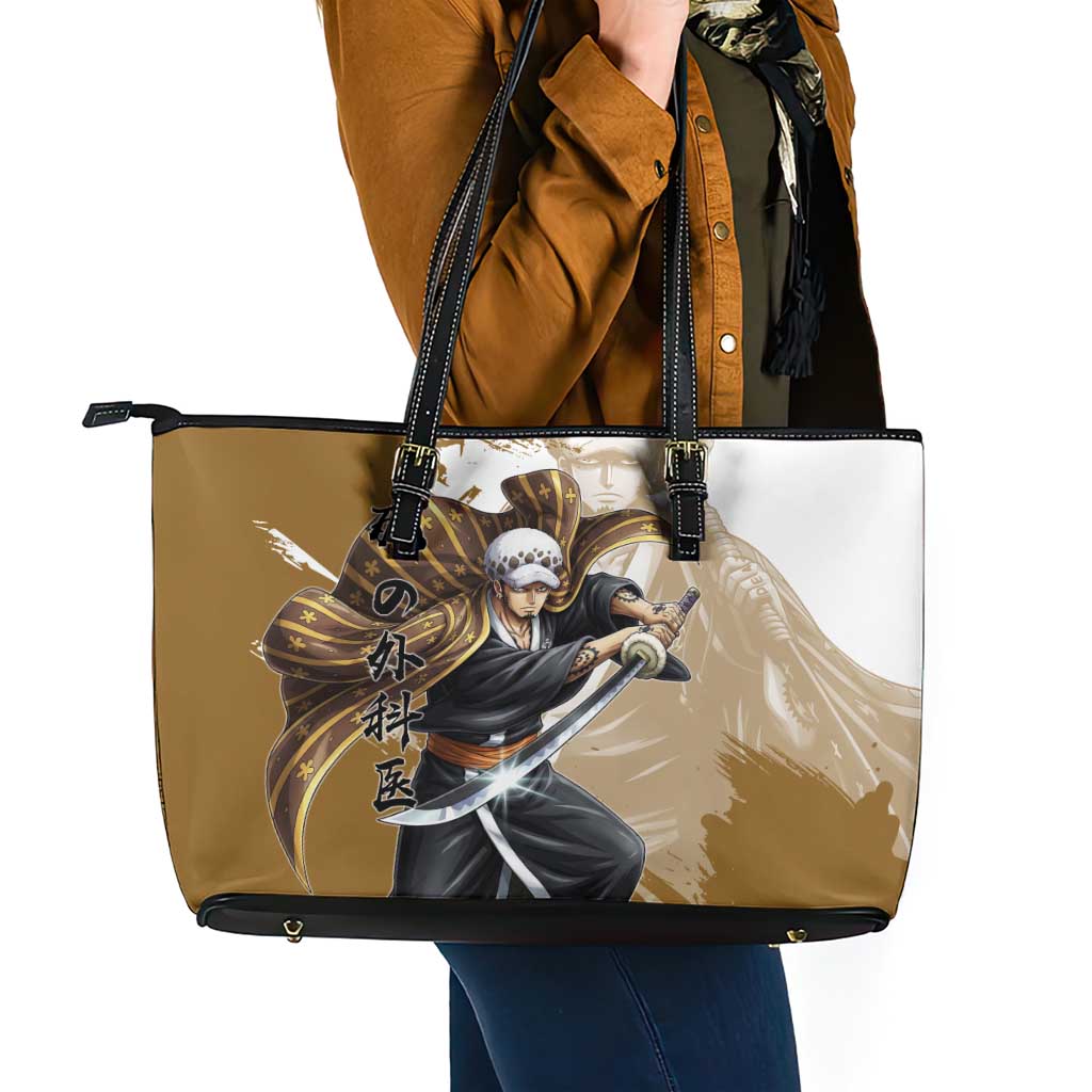 Wano Surgeon Trafalgar D. Law Leather Tote Bag Traditional Ink Splash Anime Style