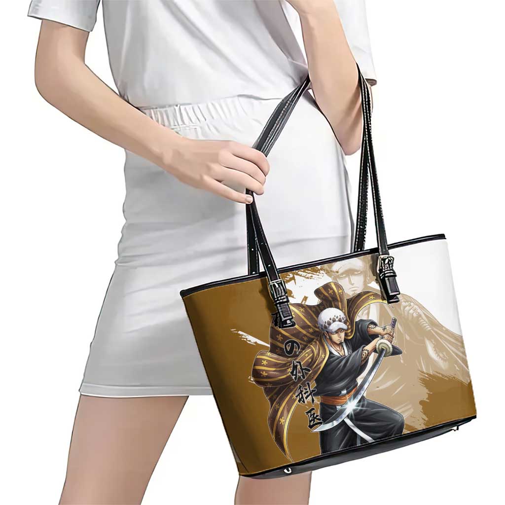 Wano Surgeon Trafalgar D. Law Leather Tote Bag Traditional Ink Splash Anime Style