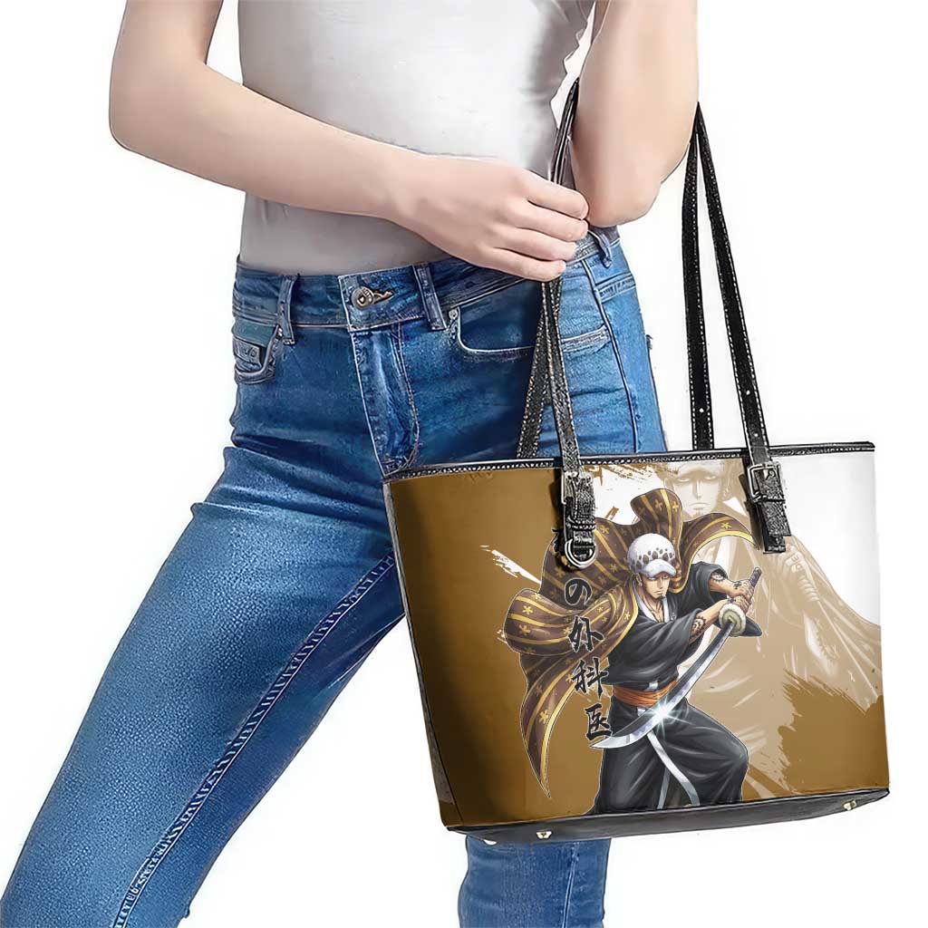 Wano Surgeon Trafalgar D. Law Leather Tote Bag Traditional Ink Splash Anime Style