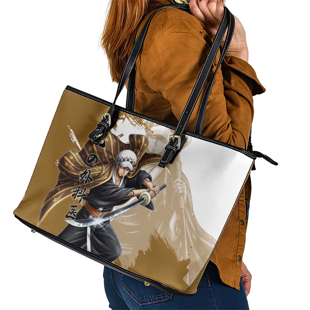 Wano Surgeon Trafalgar D. Law Leather Tote Bag Traditional Ink Splash Anime Style