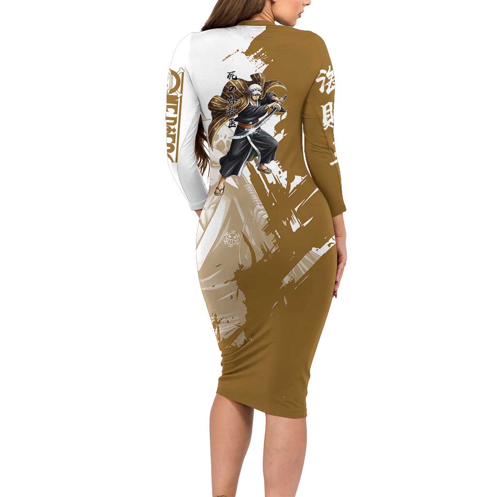 Wano Surgeon Trafalgar D. Law Long Sleeve Bodycon Dress Traditional Ink Splash Anime Style