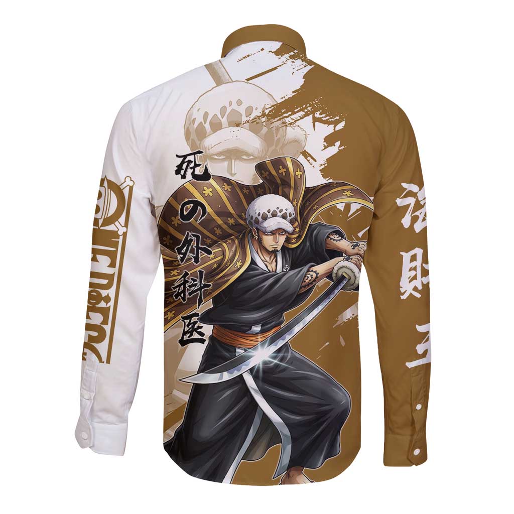 Wano Surgeon Trafalgar D. Law Long Sleeve Button Shirt Traditional Ink Splash Anime Style