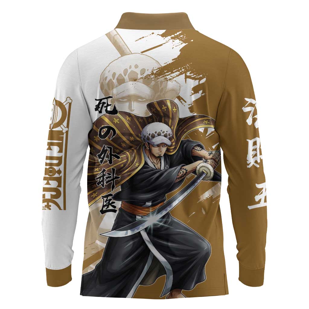Wano Surgeon Trafalgar D. Law Long Sleeve Polo Shirt Traditional Ink Splash Anime Style