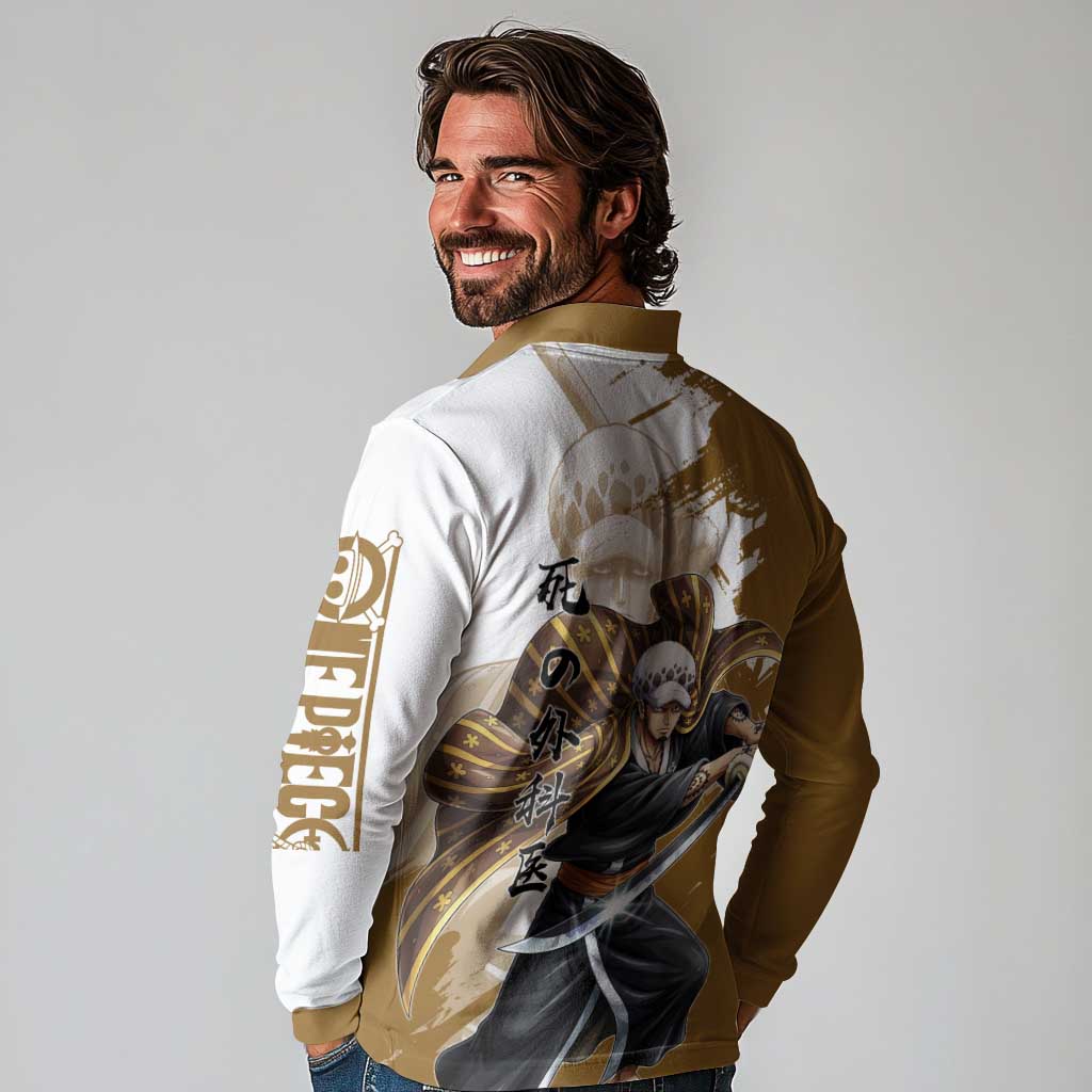 Wano Surgeon Trafalgar D. Law Long Sleeve Polo Shirt Traditional Ink Splash Anime Style
