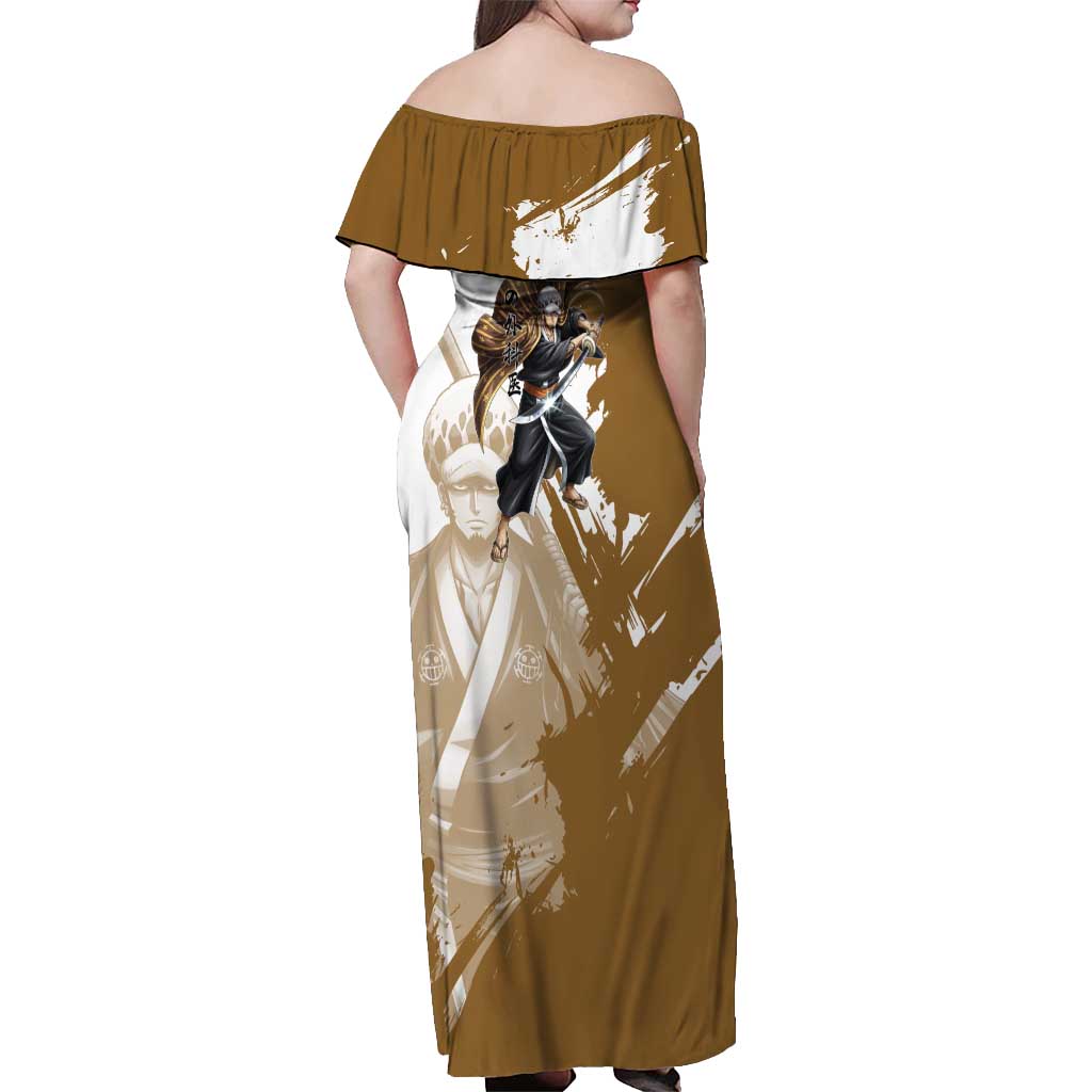 Wano Surgeon Trafalgar D. Law Off Shoulder Maxi Dress Traditional Ink Splash Anime Style