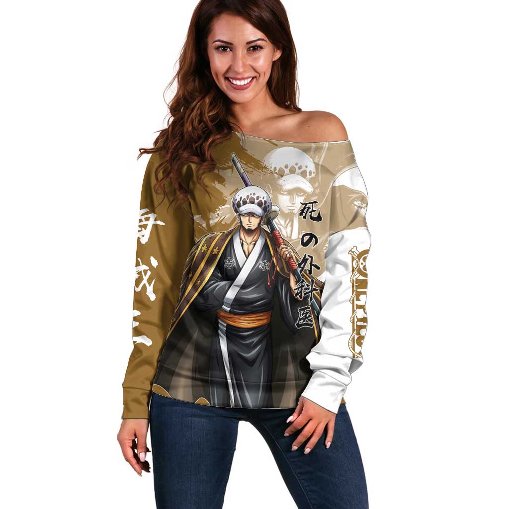 Wano Surgeon Trafalgar D. Law Off Shoulder Sweater Traditional Ink Splash Anime Style