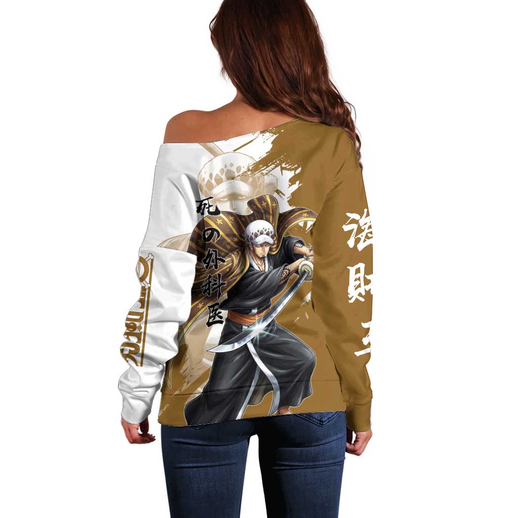 Wano Surgeon Trafalgar D. Law Off Shoulder Sweater Traditional Ink Splash Anime Style