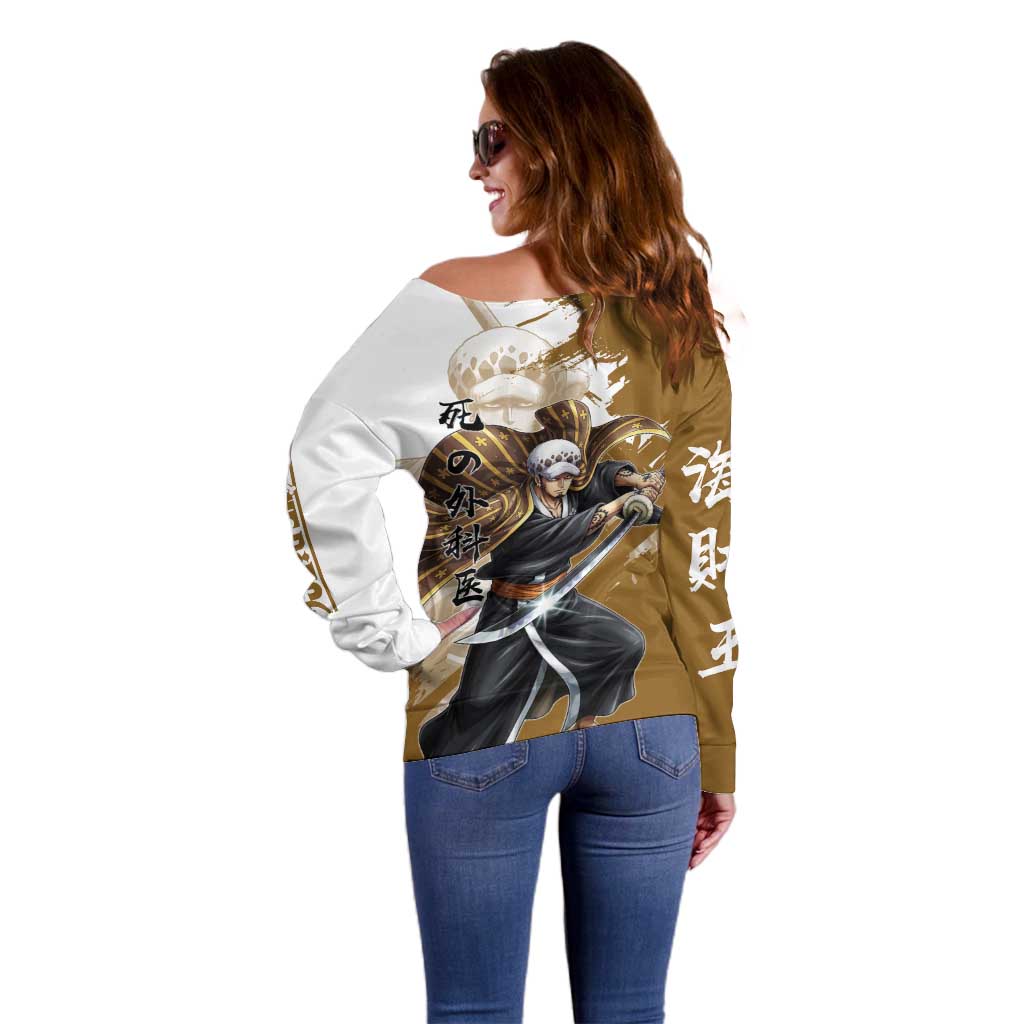 Wano Surgeon Trafalgar D. Law Off Shoulder Sweater Traditional Ink Splash Anime Style