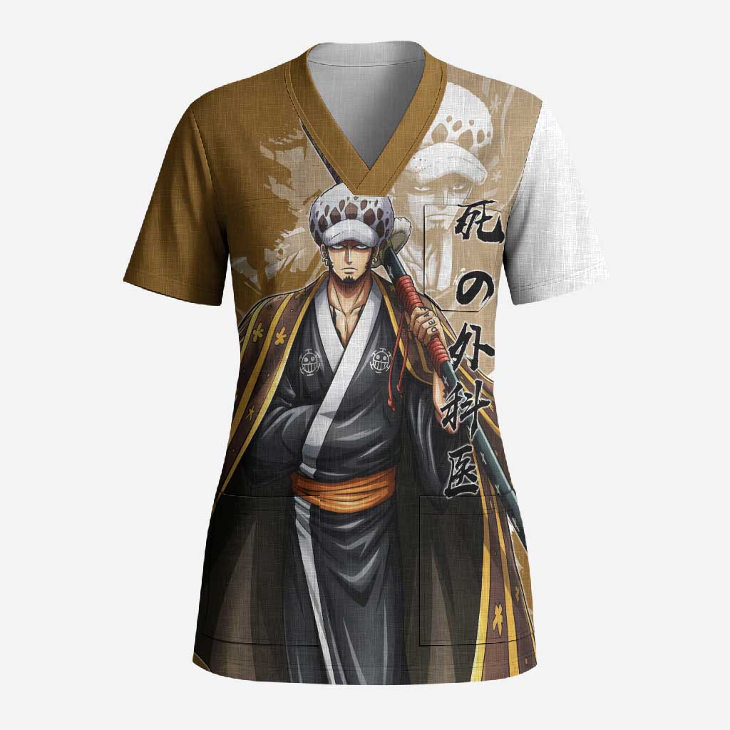 Wano Surgeon Trafalgar D. Law Scrub Top Traditional Ink Splash Anime Style