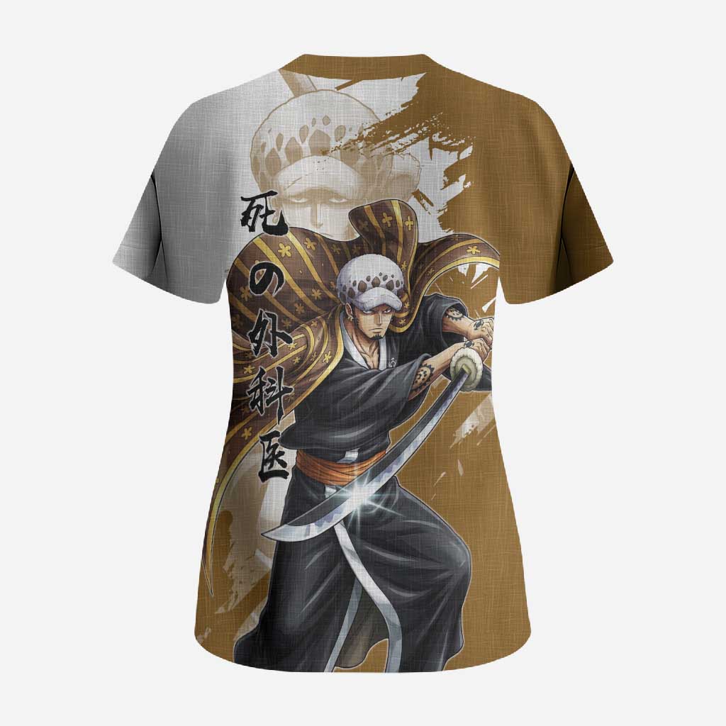 Wano Surgeon Trafalgar D. Law Scrub Top Traditional Ink Splash Anime Style