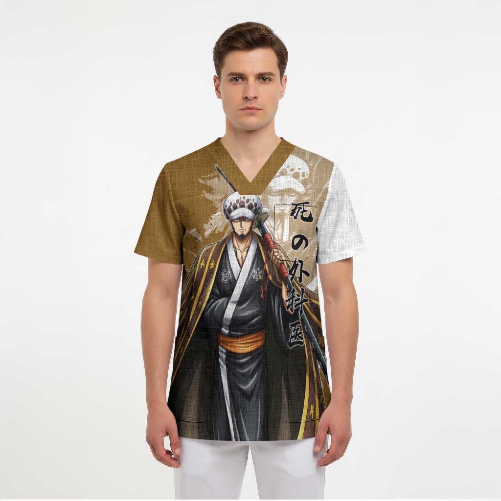 Wano Surgeon Trafalgar D. Law Scrub Top Traditional Ink Splash Anime Style