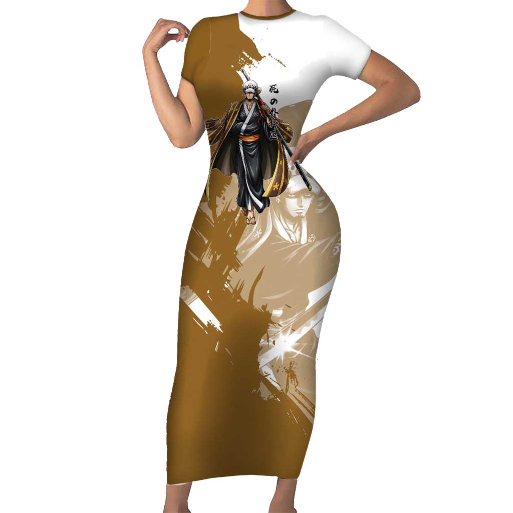 Wano Surgeon Trafalgar D. Law Short Sleeve Bodycon Dress Traditional Ink Splash Anime Style