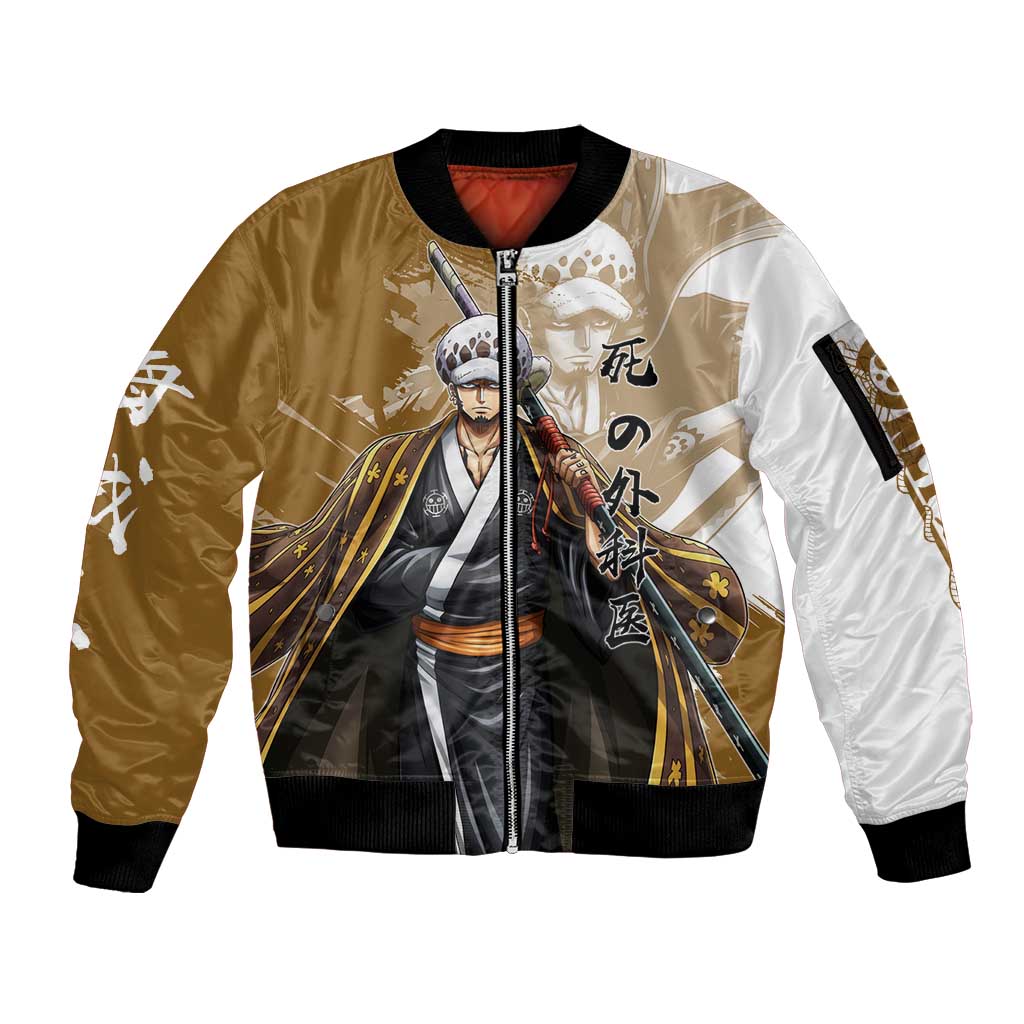 Wano Surgeon Trafalgar D. Law Sleeve Zip Bomber Jacket Traditional Ink Splash Anime Style