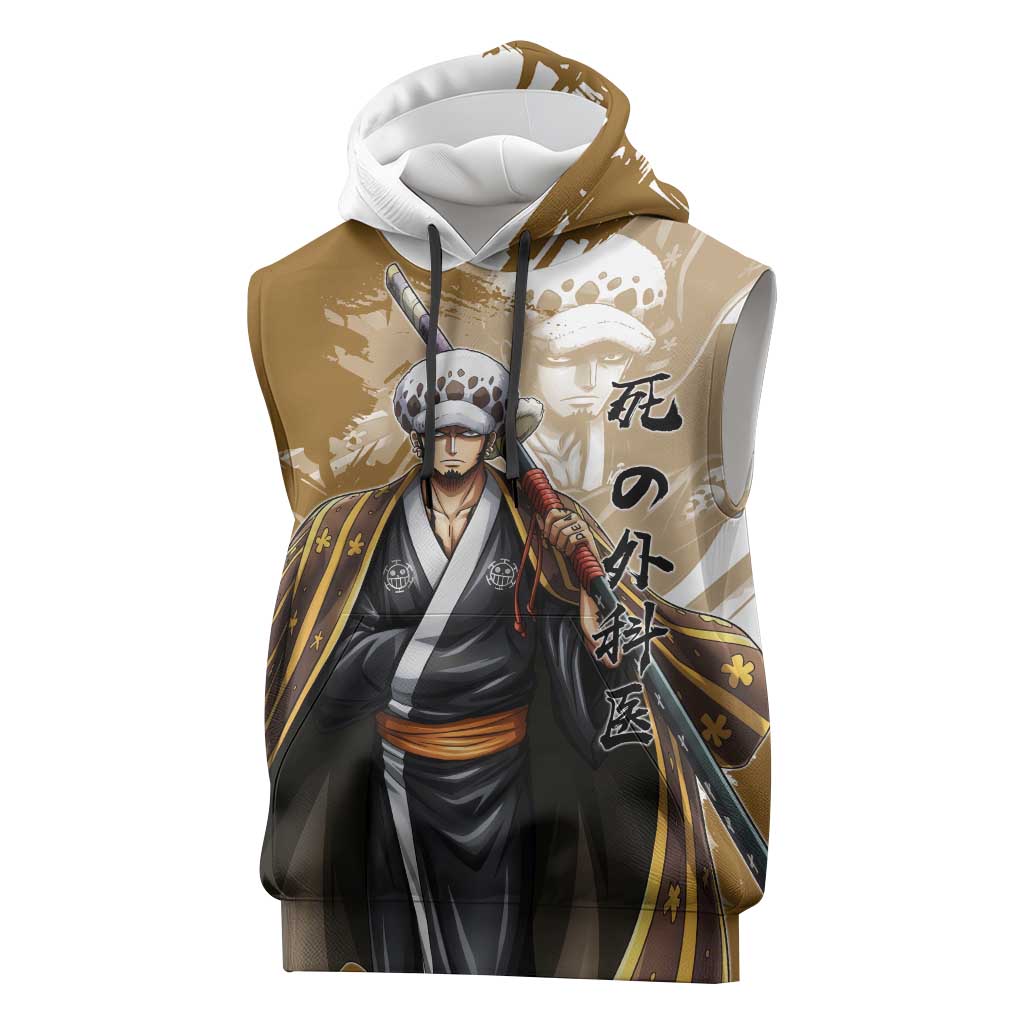 Wano Surgeon Trafalgar D. Law Sleeveless Hoodie Traditional Ink Splash Anime Style