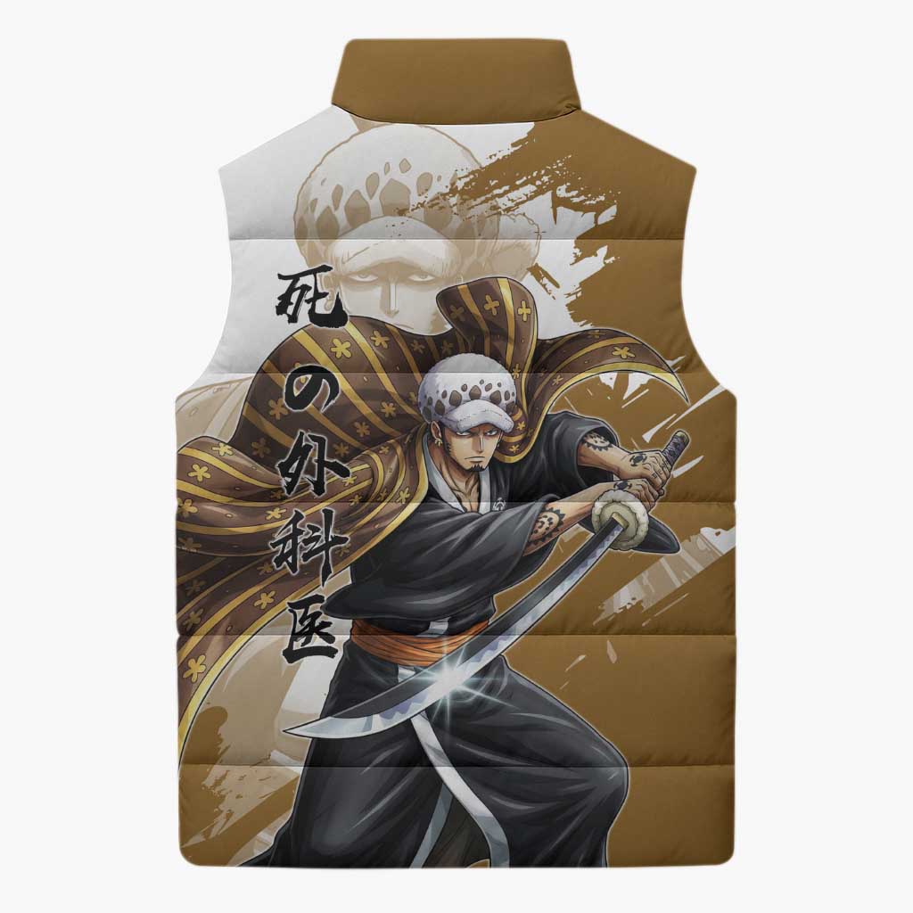 Wano Surgeon Trafalgar D. Law Sleeveless Puffer Jacket Traditional Ink Splash Anime Style