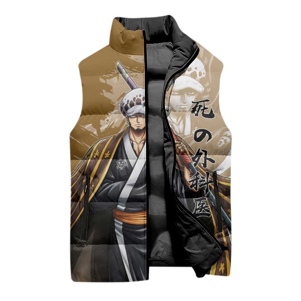 Wano Surgeon Trafalgar D. Law Sleeveless Puffer Jacket Traditional Ink Splash Anime Style