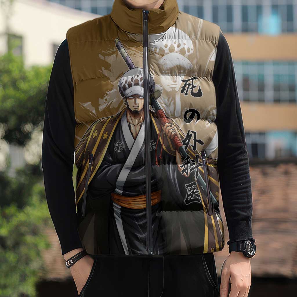 Wano Surgeon Trafalgar D. Law Sleeveless Puffer Jacket Traditional Ink Splash Anime Style