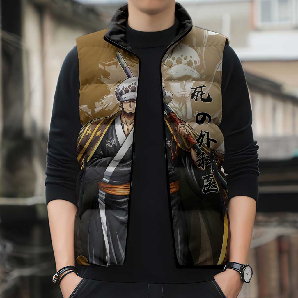 Wano Surgeon Trafalgar D. Law Sleeveless Puffer Jacket Traditional Ink Splash Anime Style