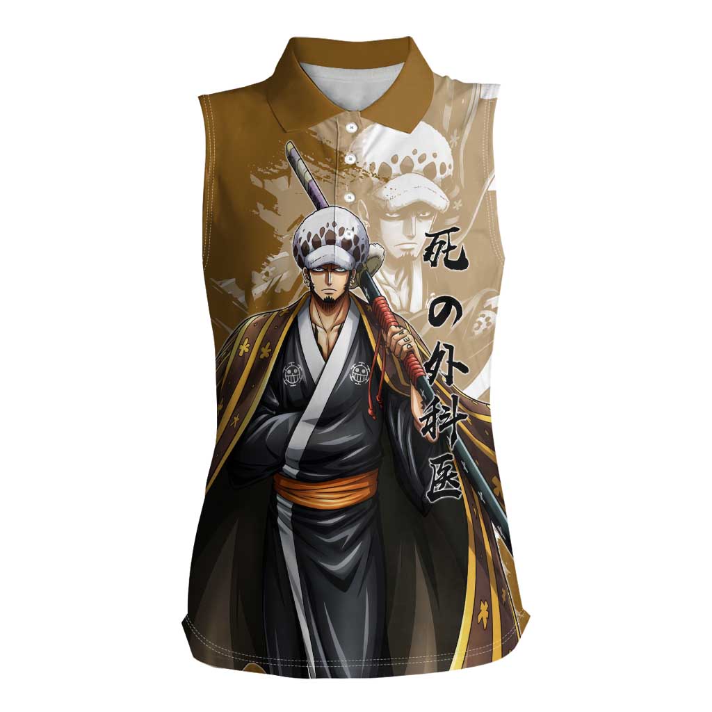 Wano Surgeon Trafalgar D. Law Women Sleeveless Polo Shirt Traditional Ink Splash Anime Style